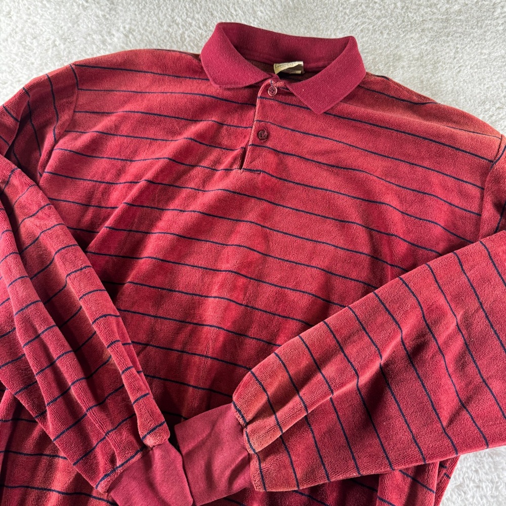 Vtg Campus Velour Men's Long Sleeve‎ Collar Shirt Size XL Button Red Stripe USA